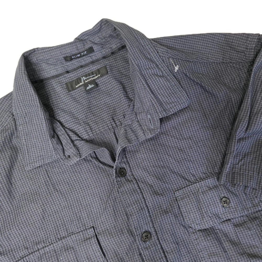 Marc Anthony Short Sleeve Large Dark Blue Button Up‎ Shirt NWOT Slim Fit
